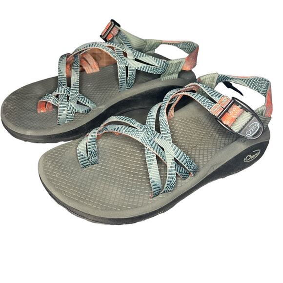 Chaco Women's Adjustable Sandals in Gray Blue and Pink Orange Size 8 - Picture 1 of 6